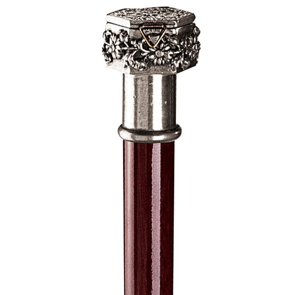 The Padrone Collection: Ornate Pill Box Pewter Walking Stick